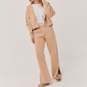 Pact Tan Courtside Fleece Wide Leg Sweatpants Organic Cotton Blend Size L